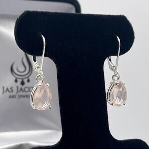 BEAUTIFUL 4ctw Pear Cut Natural Rose Quartz Earrings in Sterling Silver